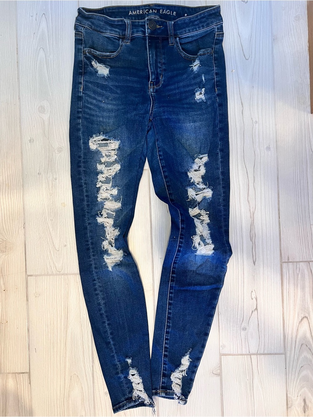 American Eagle Outfitters Dark Blue Distressed Skinny Jeans